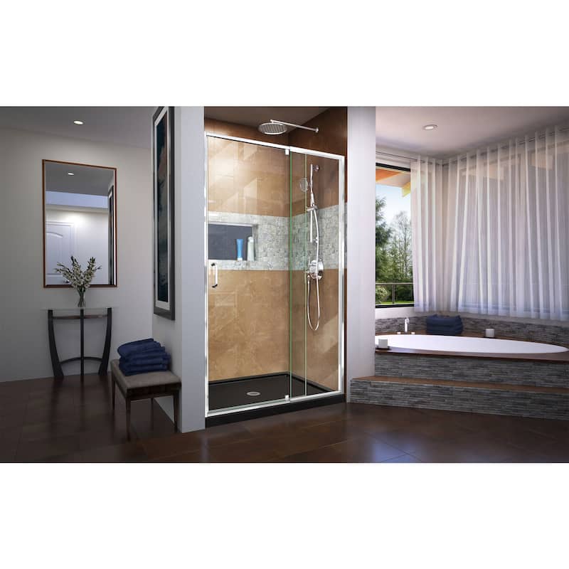 DreamLine Flex 32 in. D x 42 in. W x 74 3/4 in. H Pivot Shower Door and Shower Base Kit - 32" x 42"