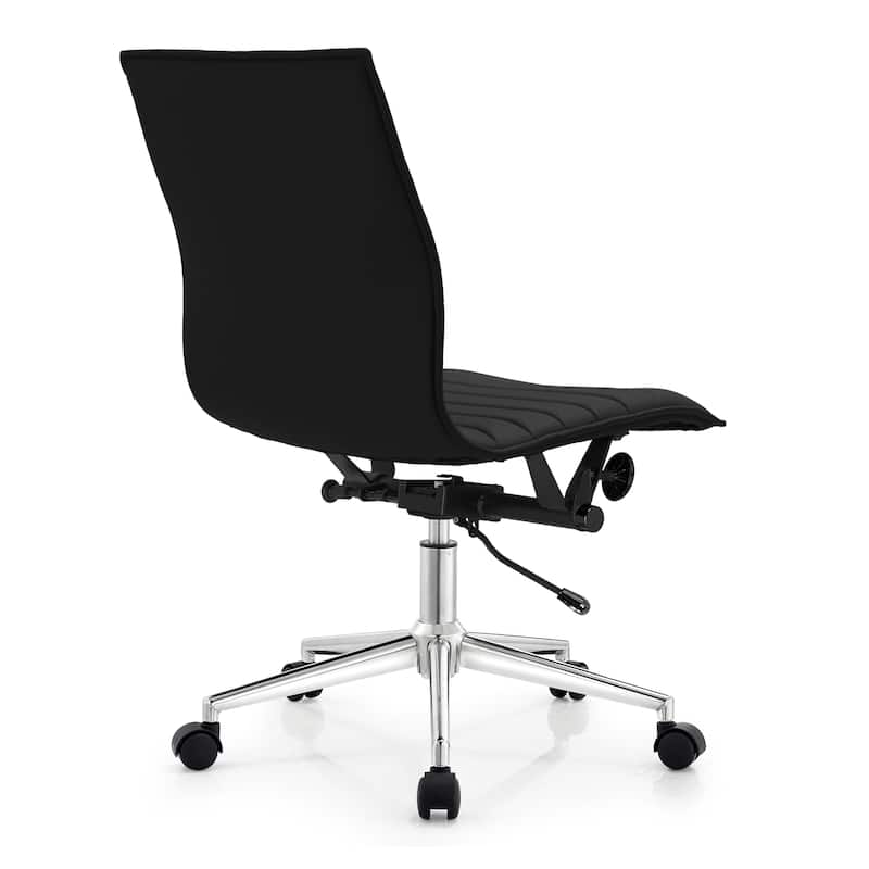 Modern Office Desk Chair | Upholstered PU Leather Ribbed Armless Mid Back with Metal Frame | Adjustable Height, Tilt Lock