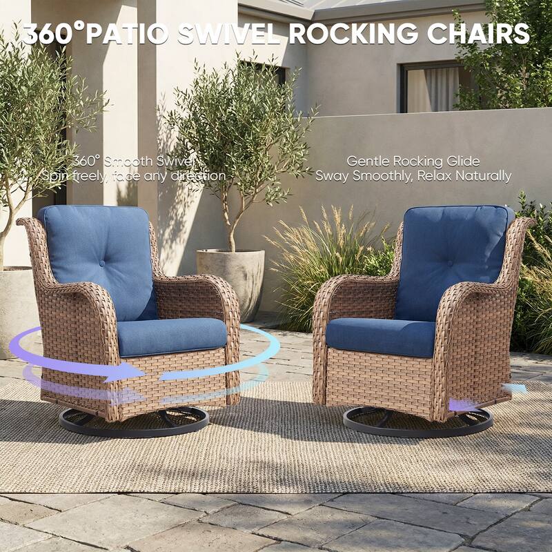 Pocassy Outdoor Wicker Glider Swivel Club Chairs (Set of 2) - Mix Grey