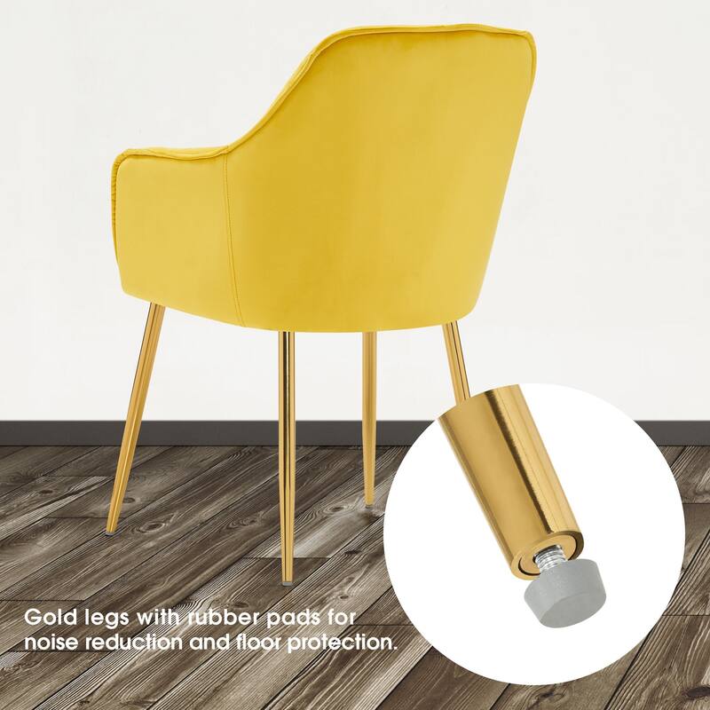 ivinta Tufted Dining Chairs Set of 2, Velvet Arm Chair, Accent Chair with Solid Gold Plated Legs And Padded Seat