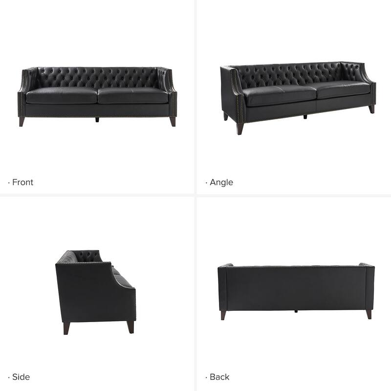Eugène Transitional Genuine Leather Tufted Design Sofa with Solid Wood Legs by HULALA HOME