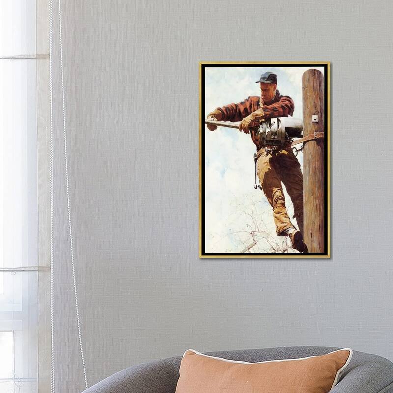 iCanvas "The Lineman" by Norman Rockwell Framed Canvas Print