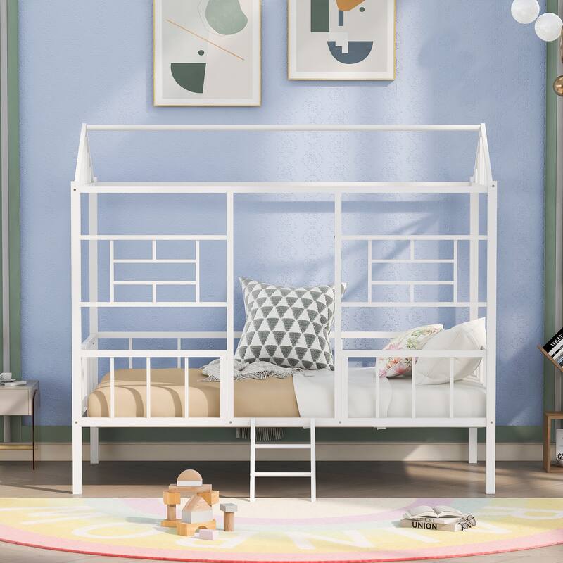 Metal House Bed Frame with Slatted Support No Box Spring Needed