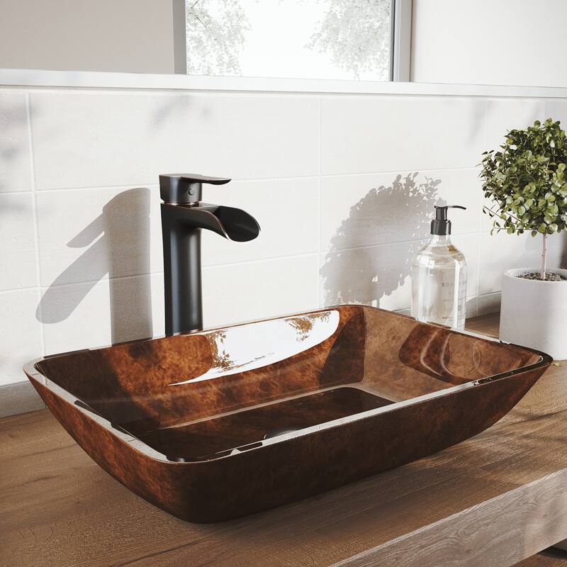 VIGO Donatello 18"L x 13"W Glass Vessel Sink and Niko 11"H Faucet Set
