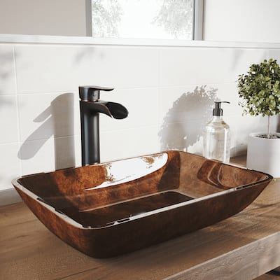VIGO Russet Glass Vessel Bathroom Sink Set with Niko Vessel Faucet