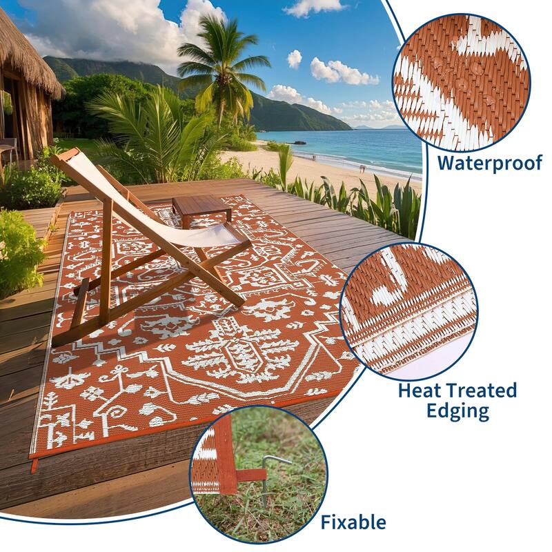Outdoor Rug Reversible Plastic Straw Rug Outside Outdoor Waterproof Area Rug for Patio Deck Balcony Backyard Beach
