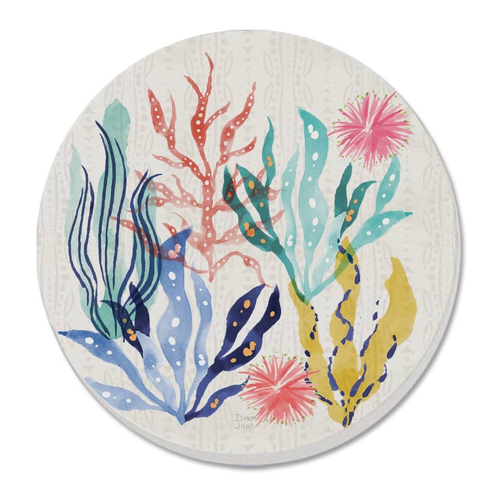 Coral Colors 4 Pack Absorbent Stone Coaster with Protective Cork Backing Made in The USA 4" Round, Easily Wipes Clean