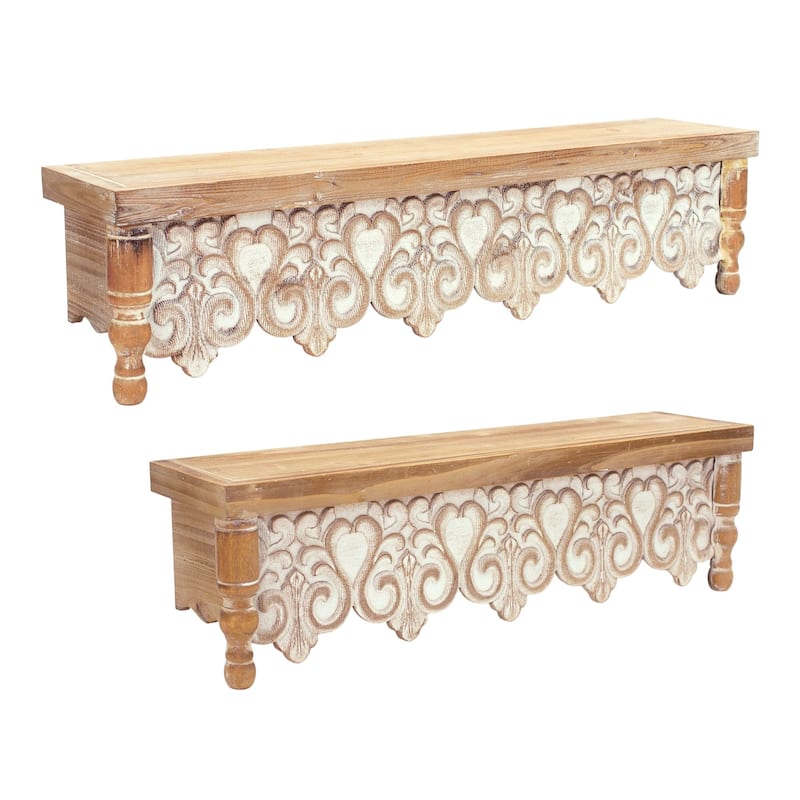 White Washed Wooden Floating Wall Shelves - 30.25" - Set of 2