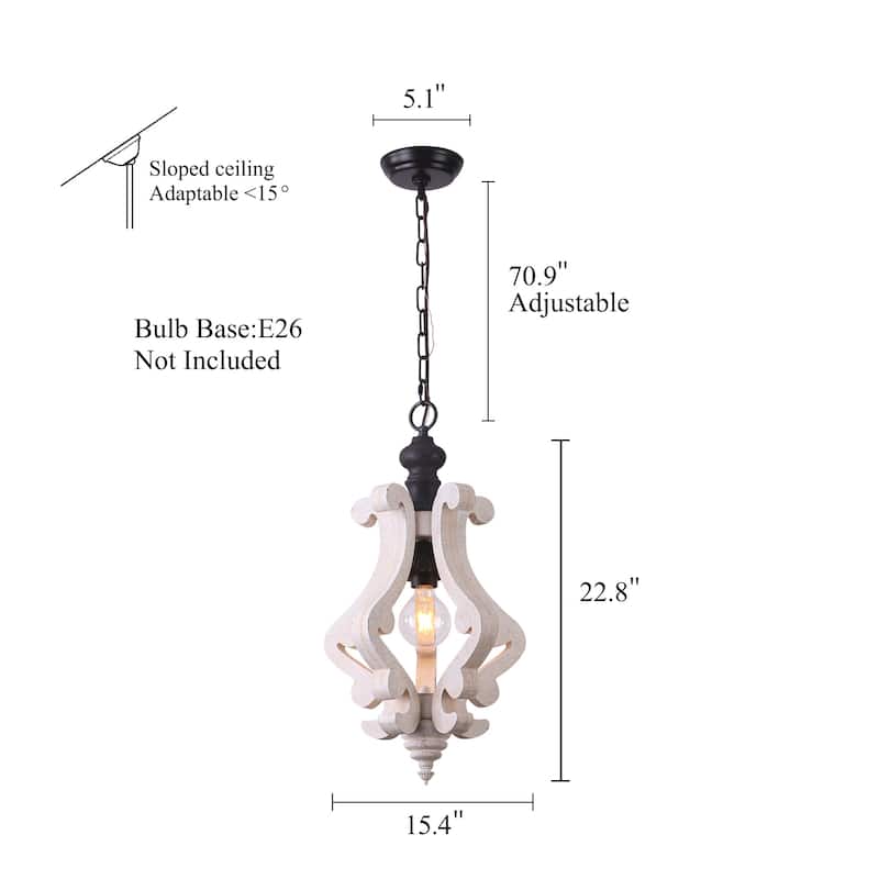 Bella Depot 1-Light Rustic Wood Chandelier Farmhouse Distressed Wood Pendant Light