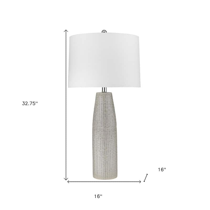 Contemporary 33 Inch Light Grey Ceramic Table Lamp with Drum Shade - 16" x 16" x 32.75"