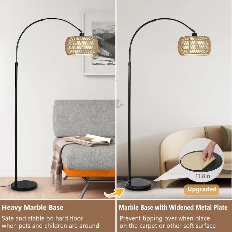 Arc Floor Lamps for Living Room with 3 Color Temperatures, Black Standing Lamp with Remote & Dimmable LED Bulb