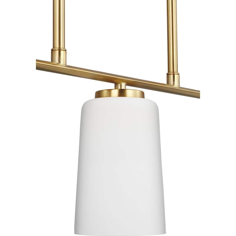 Adley Collection Three-Light Satin Brass Etched White Glass New Traditional Linear Chandelier - 26 in x 4 in x 17 in