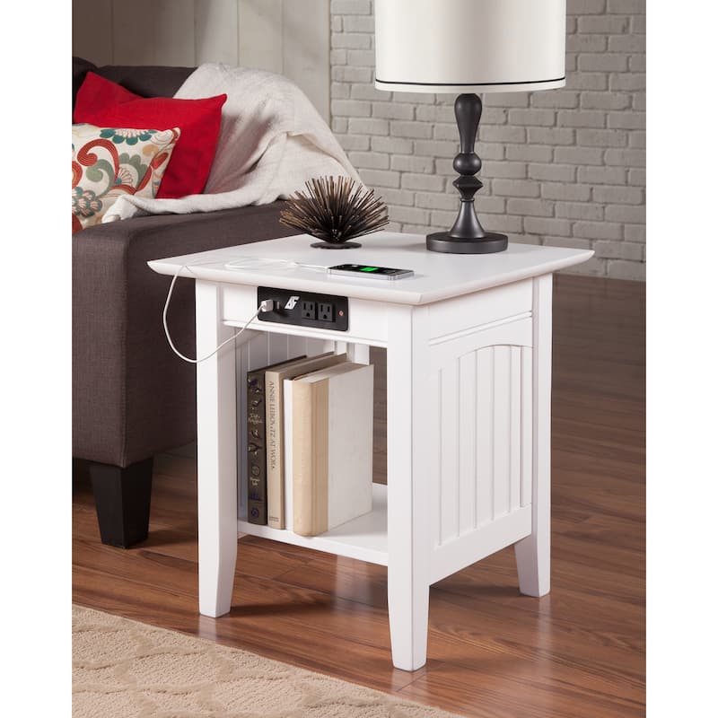 AFI Nantucket End Table with Built-in Charger in White - White