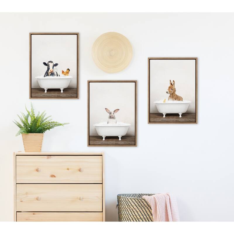 Kate and Laurel Cow Chicken in Bath Framed Canvas by Amy Peterson