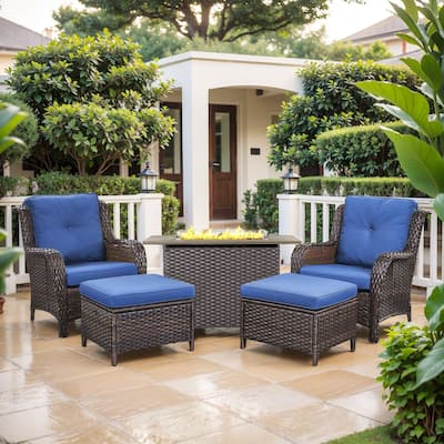 Fire Pit Table with Patio Chairs Ottomans Brown-Blue - Brown
