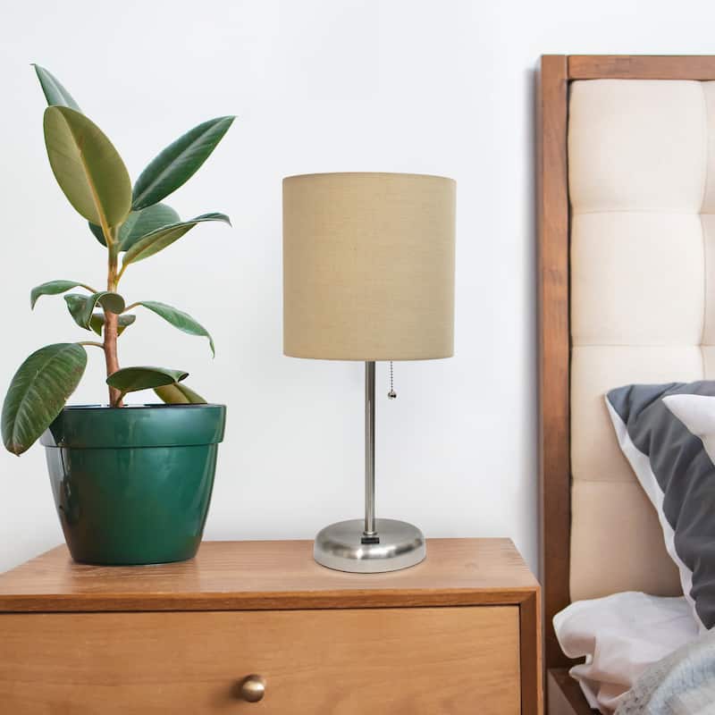 19.5" USB Port Feature Metal Lamp in Steel w Aqua Shade