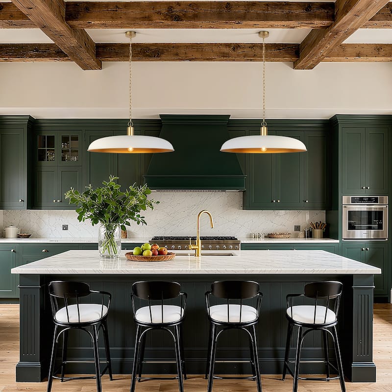 Modern 1-Light Chandelier White Gold Oversized Pendant Light Disc Kitchen Island Light for Dining Room - 33.5 " × 12 "