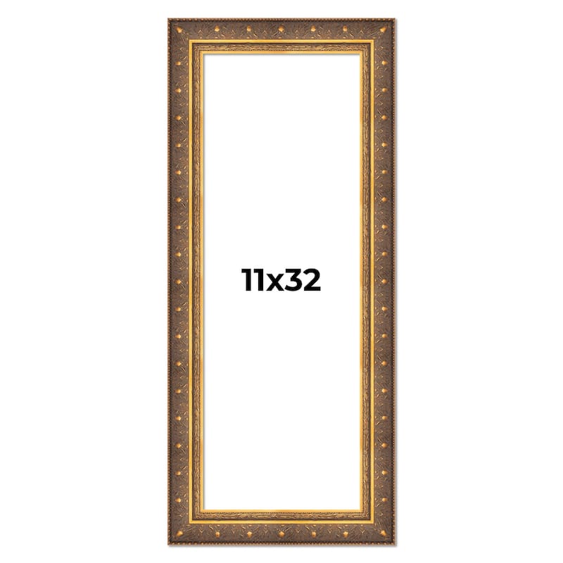 11x32 Frame Vintage Gold Solid Wood Picture Frame | 2.5 Inch Moulding