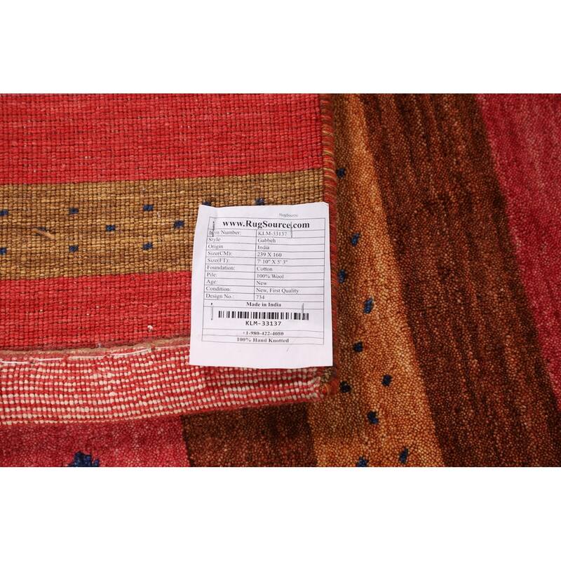 Little Animals Striped Gabbeh Indian Area Rug Hand-Knotted Wool Carpet - 5'3"x 7'10"