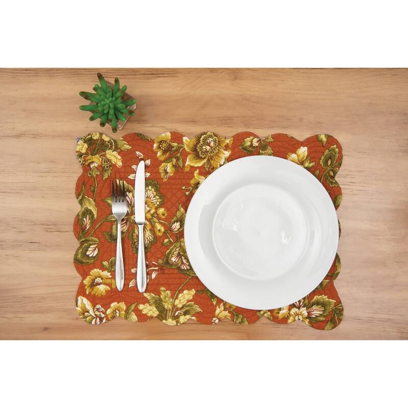 Estelle Quilted Reversible Floral Damask Placemat Set of 6