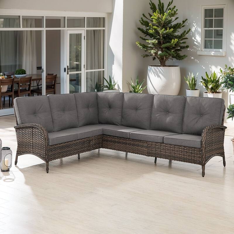 Gymojoy L-Shaped Outdoor Sectional Sofa Set, PE Wicker Couch with Water-Resistant Olefin Cushions