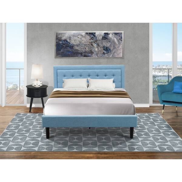 Platform Bedroom Set With Queen Bed And A Wood Nightstand Denim Blue Linen Fabric End Table Pieces Option Overstock