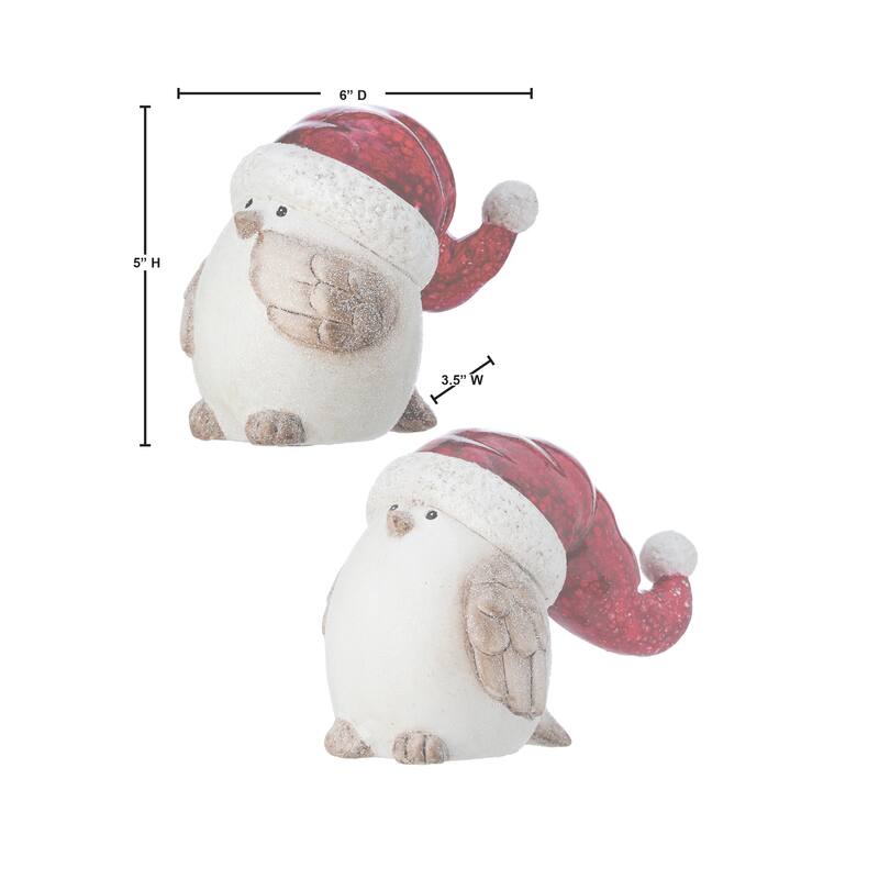 4.5"Resin Frost Bird With Santa Hat Set of 2
