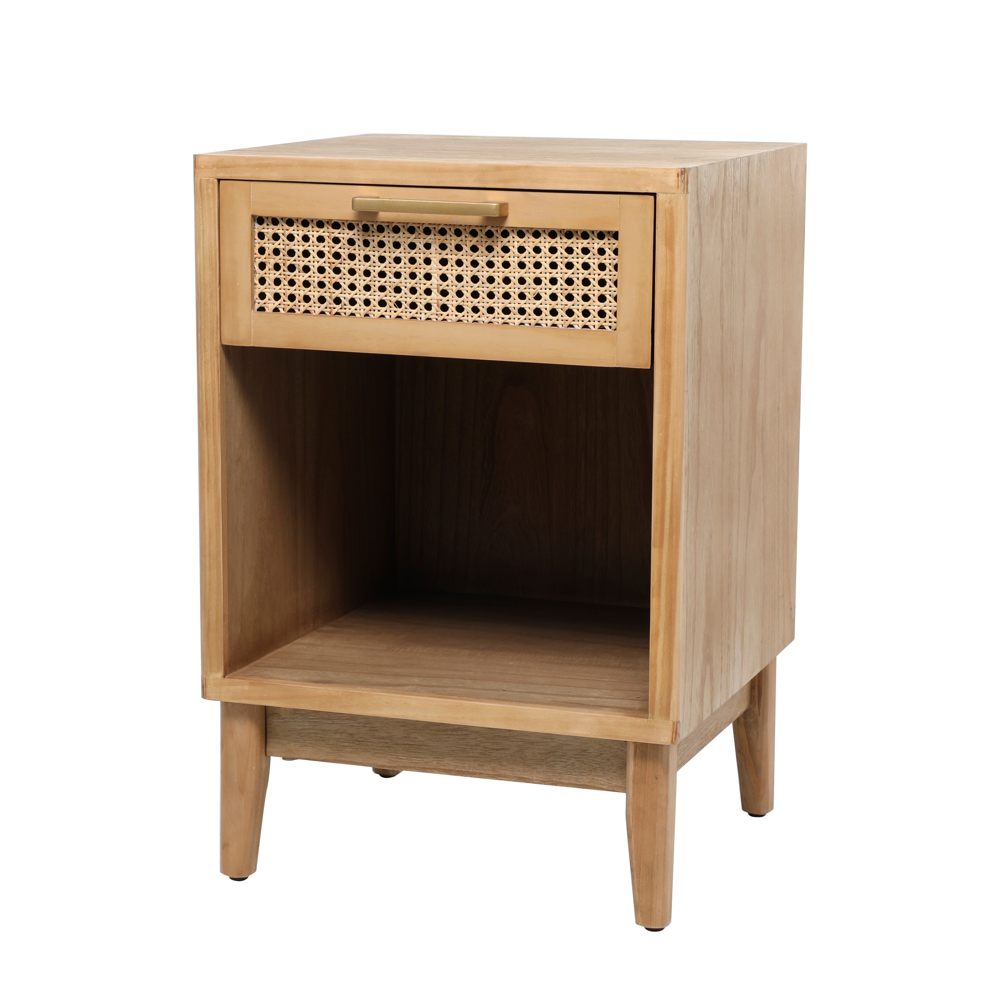 Roche River Decor - Wood 1 Drawer and 1 Cubby Shelf Accent Table with Beige Rattan Drawer and Gold Handle - Light Brown or Black