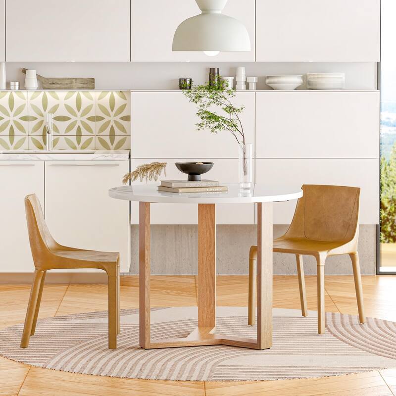 31.5" Round Dining Table for Birch Veneer MDF Top with Rubberwood Legs & Adjustable Feet,Kitchen Table for 2-4 People