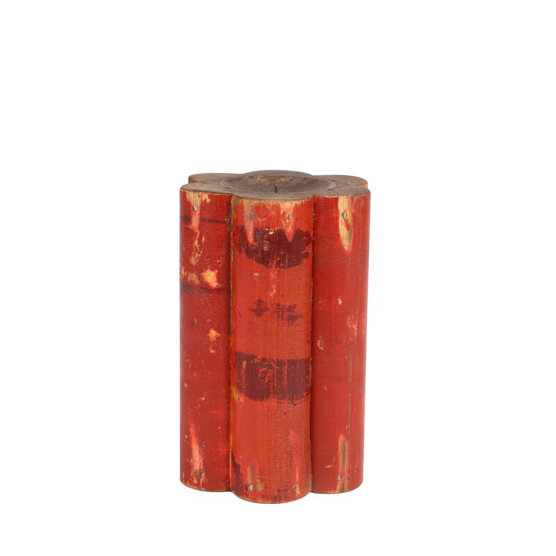 Wood Distressed Candle Holder - Red - Roche River Decor
