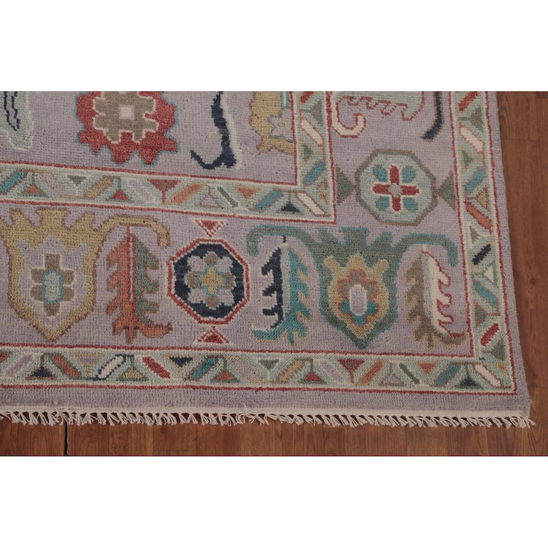 Floral Purple Oushak Area Rug Handmade Wool Carpet - 8'1"x 9'11"