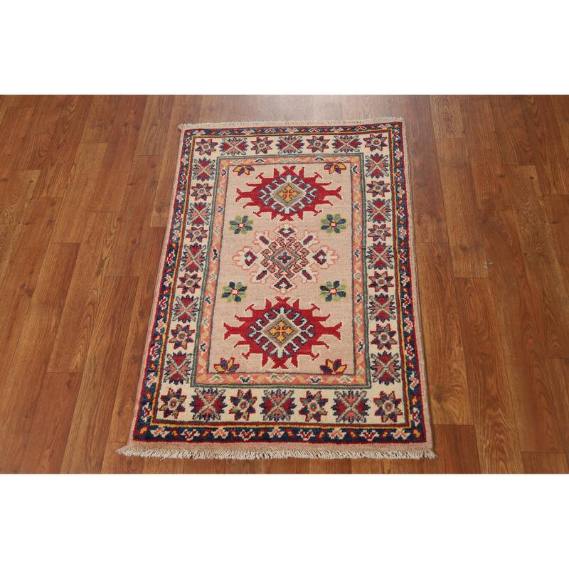 Geometric Kazak Oriental Accent Rug Hand-Knotted Wool Carpet - 2'0"x 3'0"