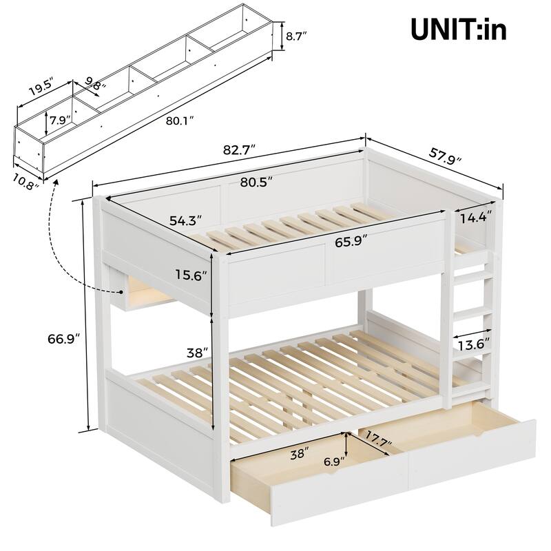 Full XL over Full XL Smart Storage Bunk Bed with LED Light by Harper&Bright Designs