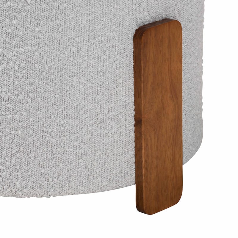 Finlay Modern Japandi Boucle Fabric and Wood Ottoman Footstool