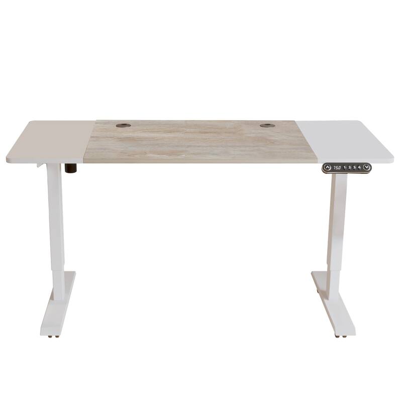 HomeRoots Adjustable White And Natural and White Wood and Stainless Steel Rolling Computer Desk