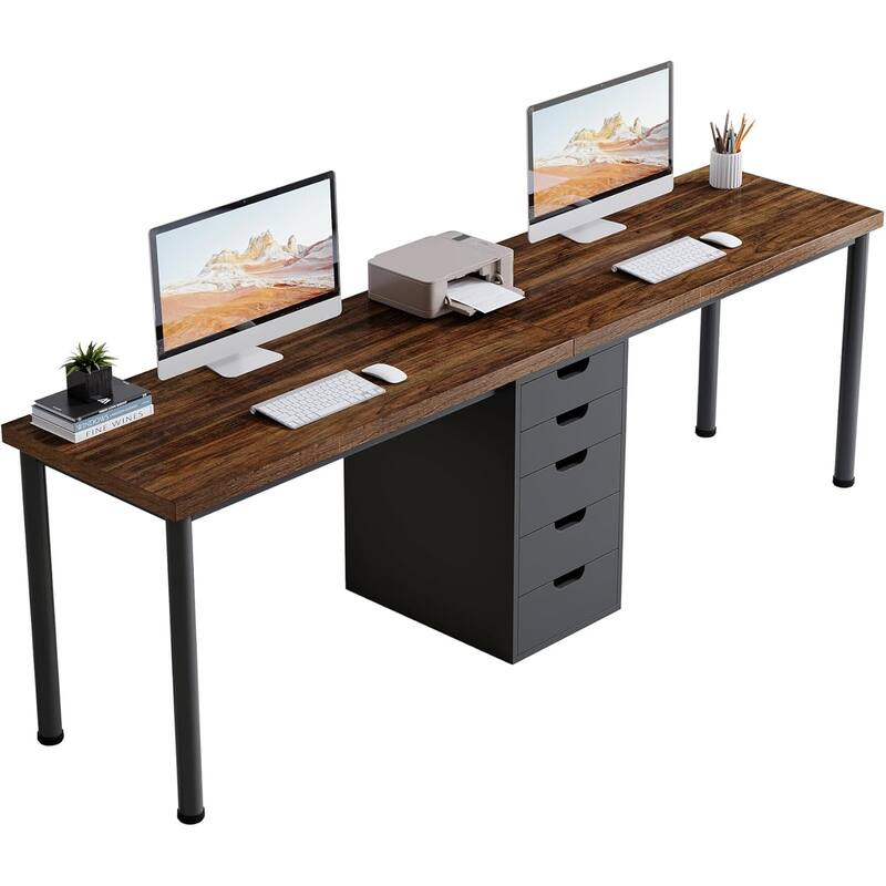 78.7-Inch Double Workspace Desk with 5 Storage Drawers and Metal Frame for Home or Office Use
