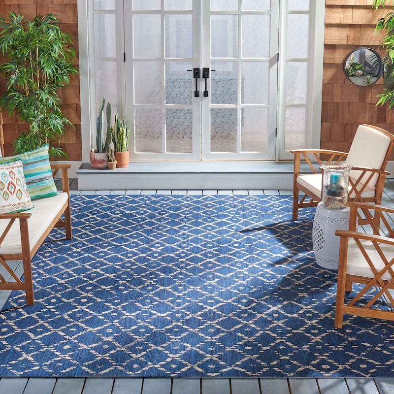 SAFAVIEH Courtyard Meeri Indoor/ Outdoor Waterproof Patio Backyard Rug - 9' x 12' - Navy/Ivory