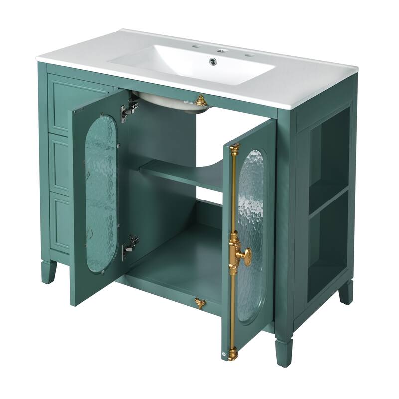 GDFStudio 36-inch Bathroom Vanity with Ceramic Sink,Storage Cabinet with 3 Drawers