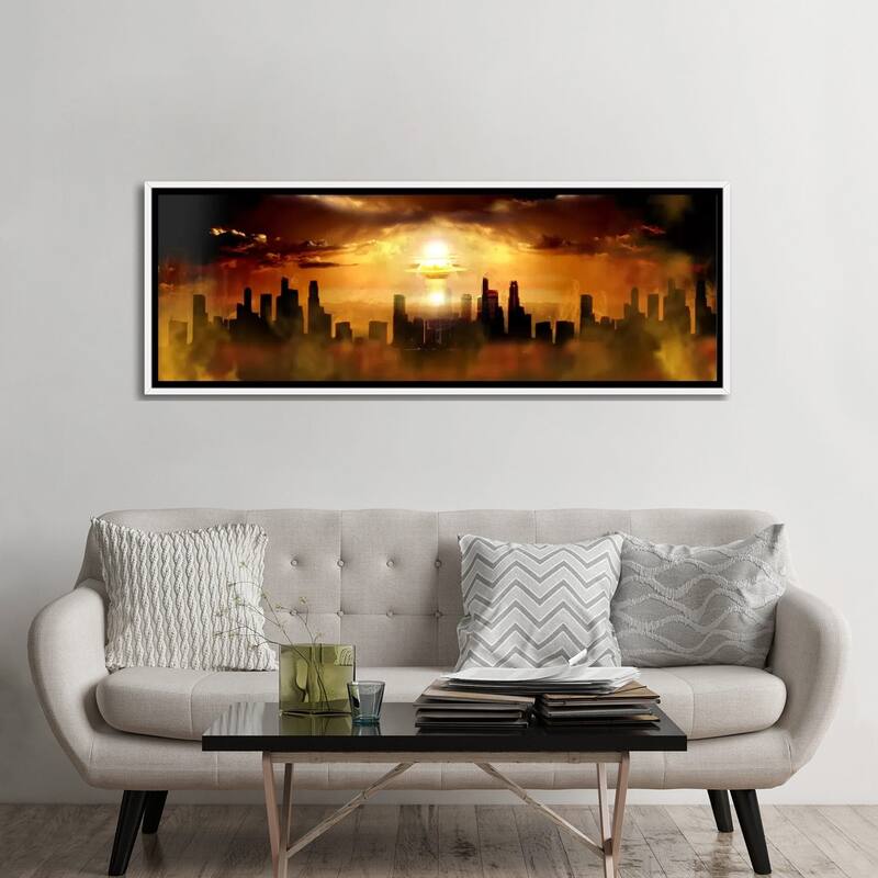 iCanvas "Nuclear blast behind city" by Panoramic Images Framed Canvas Print