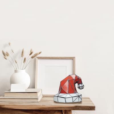 Santa Hat River of Goods Red and White Stained Glass Novelty Lamp - 8" x 8" x 7.75"