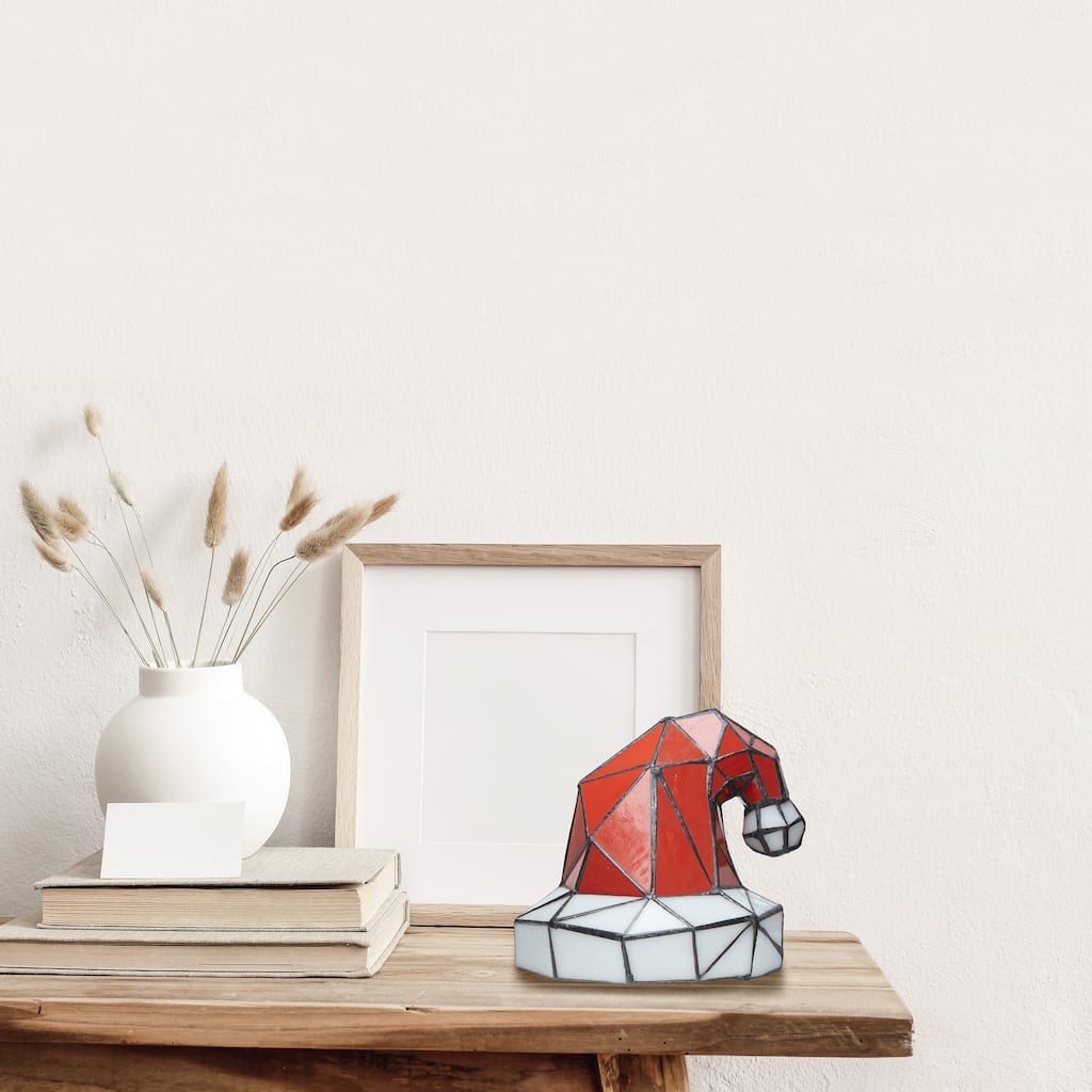 Santa Hat River of Goods Red and White Stained Glass Novelty Lamp - 8" x 8" x 7.75"