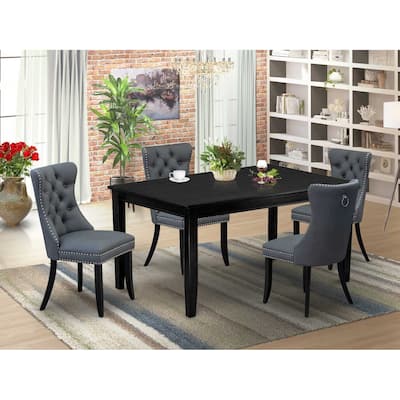 5-Piece Black Finish Solid Wood Top-Rectangular Upholstered Dining Room Set-Seats 4