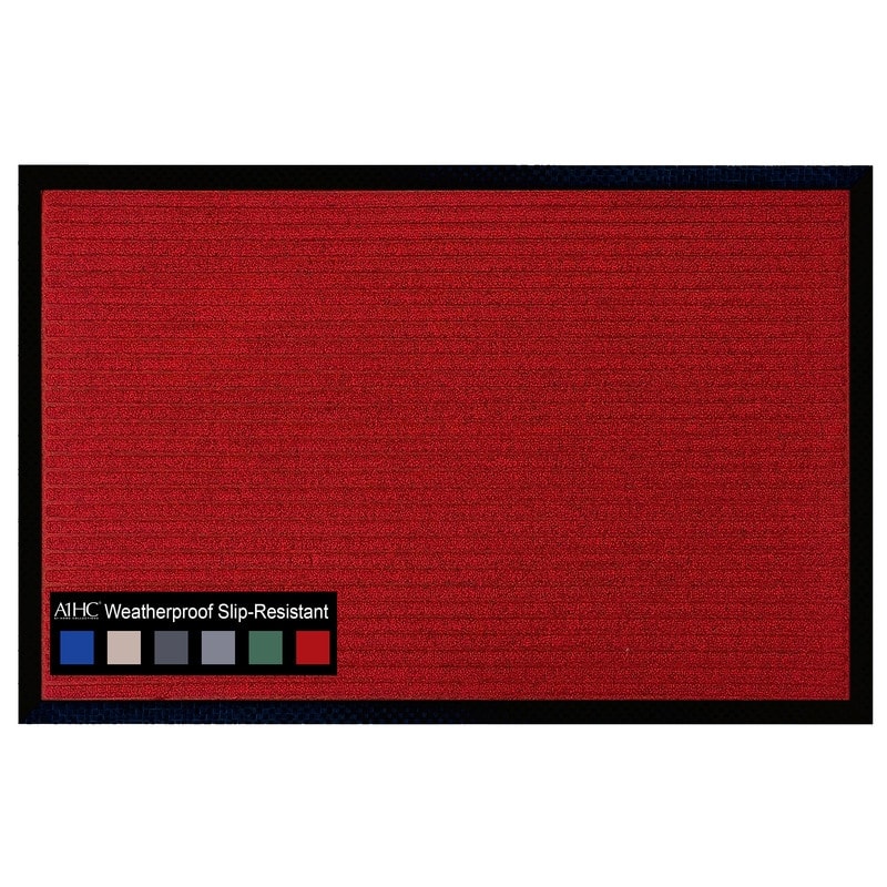 A1HC New Durable and Versatile Polypropylene Rubber Door Mat All Weather Inside Outside Door Mat - 24"x36" - Stripe Red