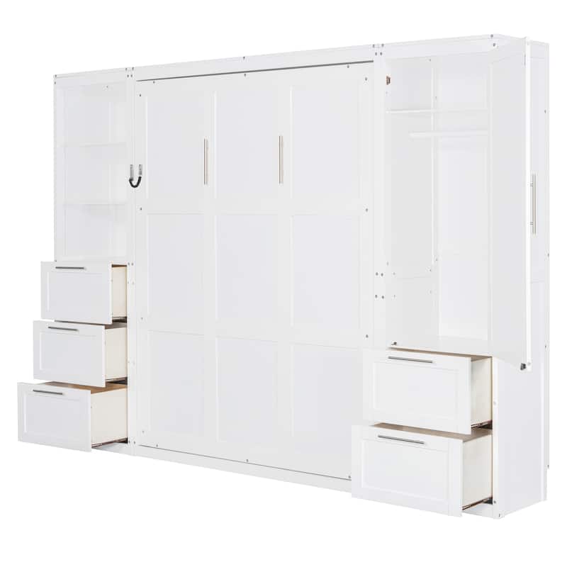 Roomfitters Queen Size Wall Murphy Bed with Closet, Shelves & Drawers