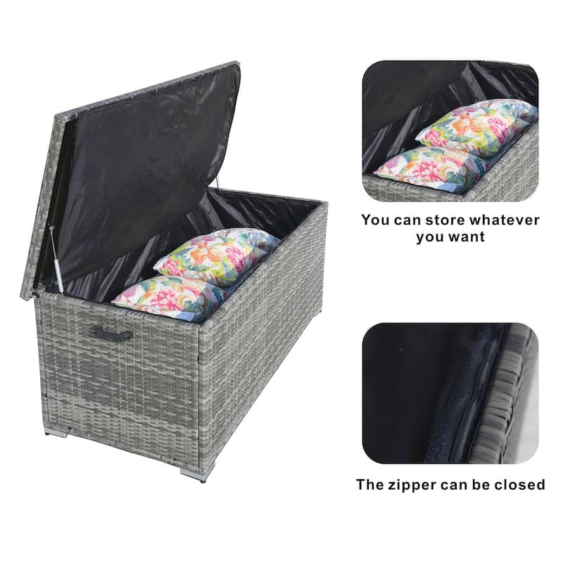 64 / 131 Gallon Outdoor Rattan Storage Deck Box with Metal Frame