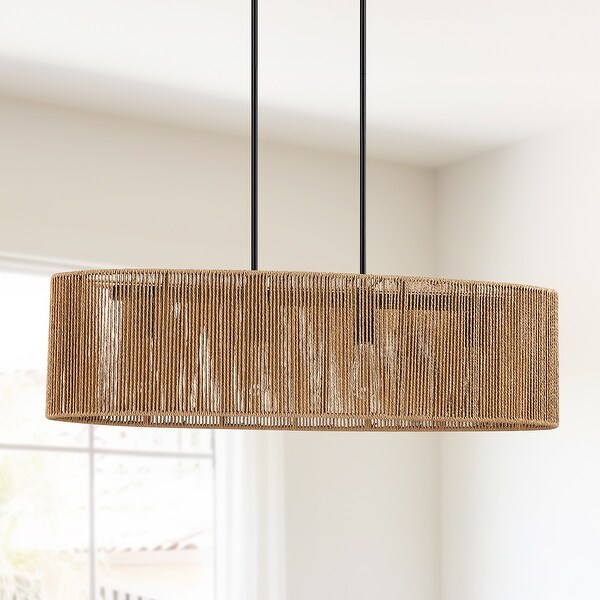 Lavery 4 Light Rattan Kitchen Island Chandelier with Black Hardware 36 W
