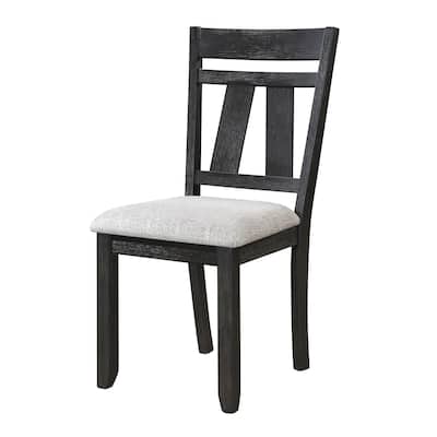 Riby Dining Chair Set of 2, Black Wood Frame, Gray Linen Seating