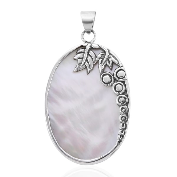 Round White Mother of Pearl Shell Handmade Pendant 925 Sterling Silver Necklace 