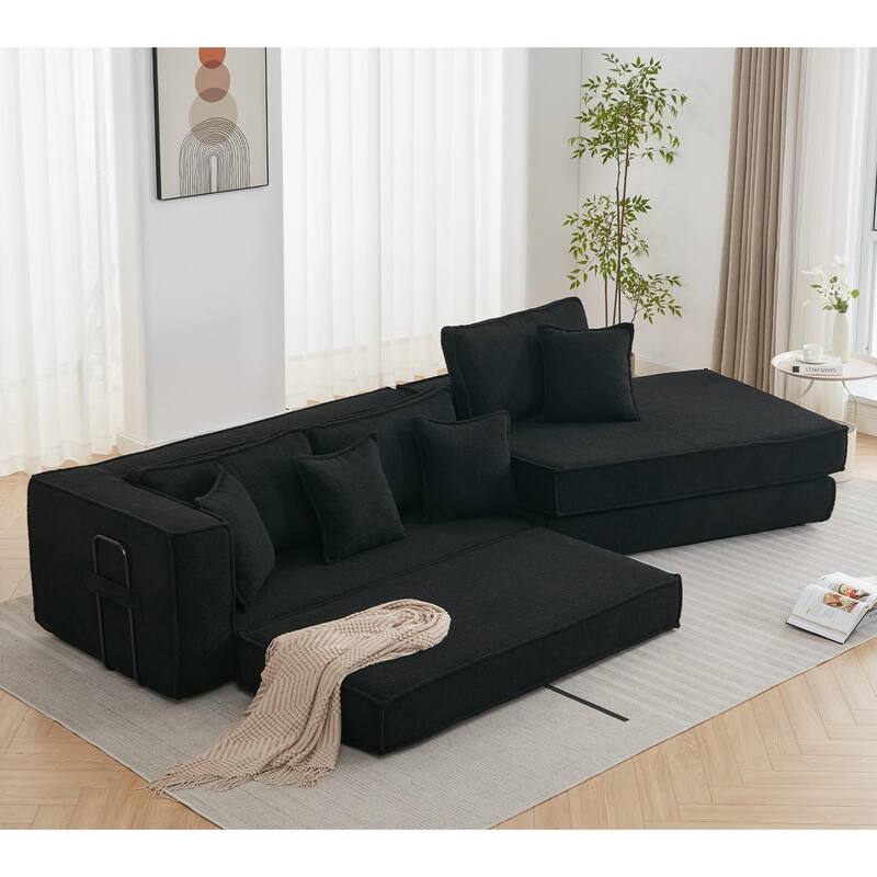 Convertible Folding Sofa Bed with Pillow, Velvet Floor Sleeper Couch for Living Room, Space-Saving Gaming Chair Mattress