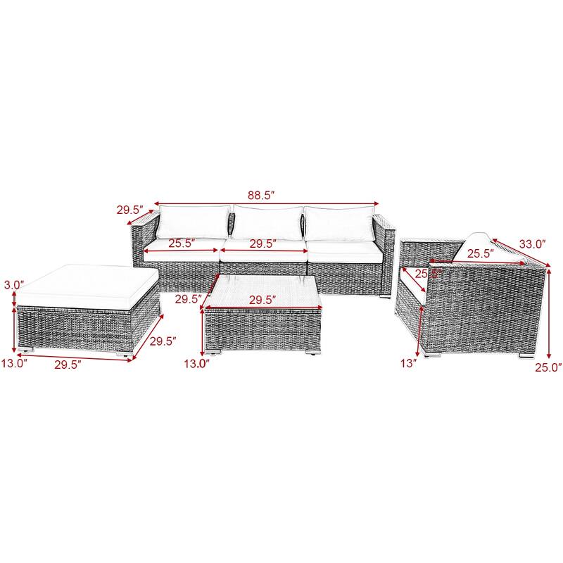 Costway 6PC Grey Rattan Patio Set